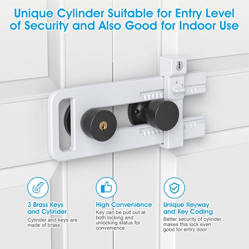 AST Double Door Lockout Device, French Door Reinforcement Lock with 3 Keys, Lockout to Double Door Knobset and Handleset, Childproof Door Lock, Premium Version (Matte White with Keyed Differ) - Image 5